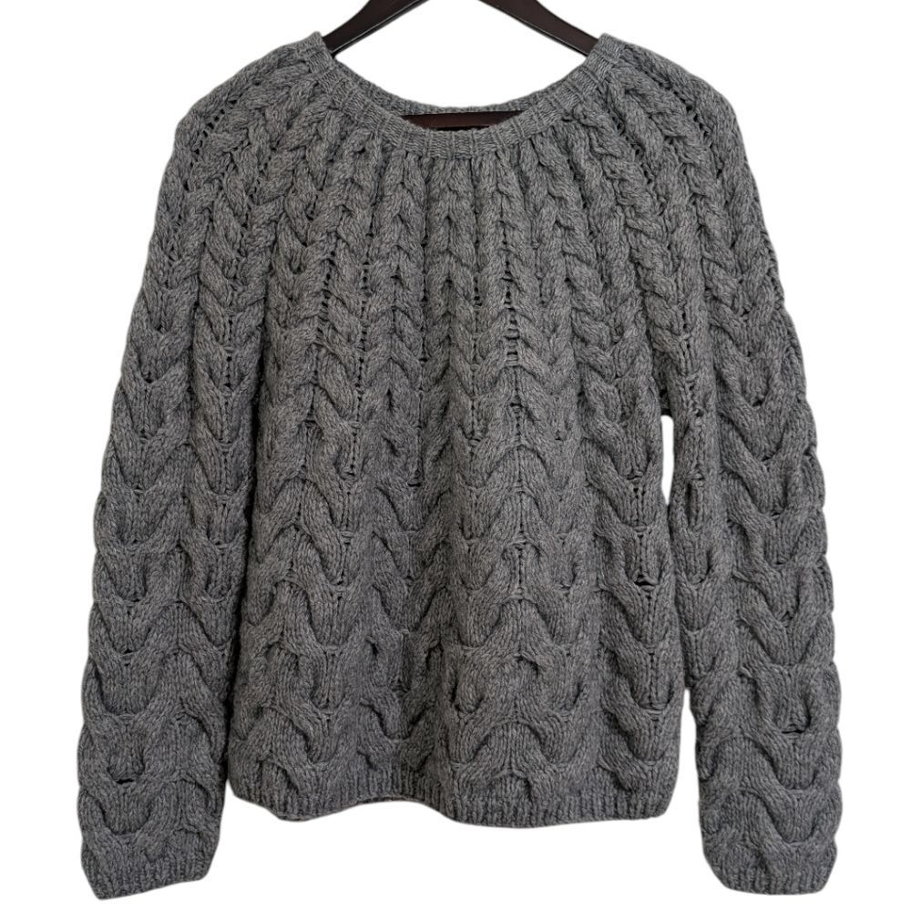 ​Samsoe Samsoe Nia Grey Melange Chunky Oversized Chevron Knit Sweater XS